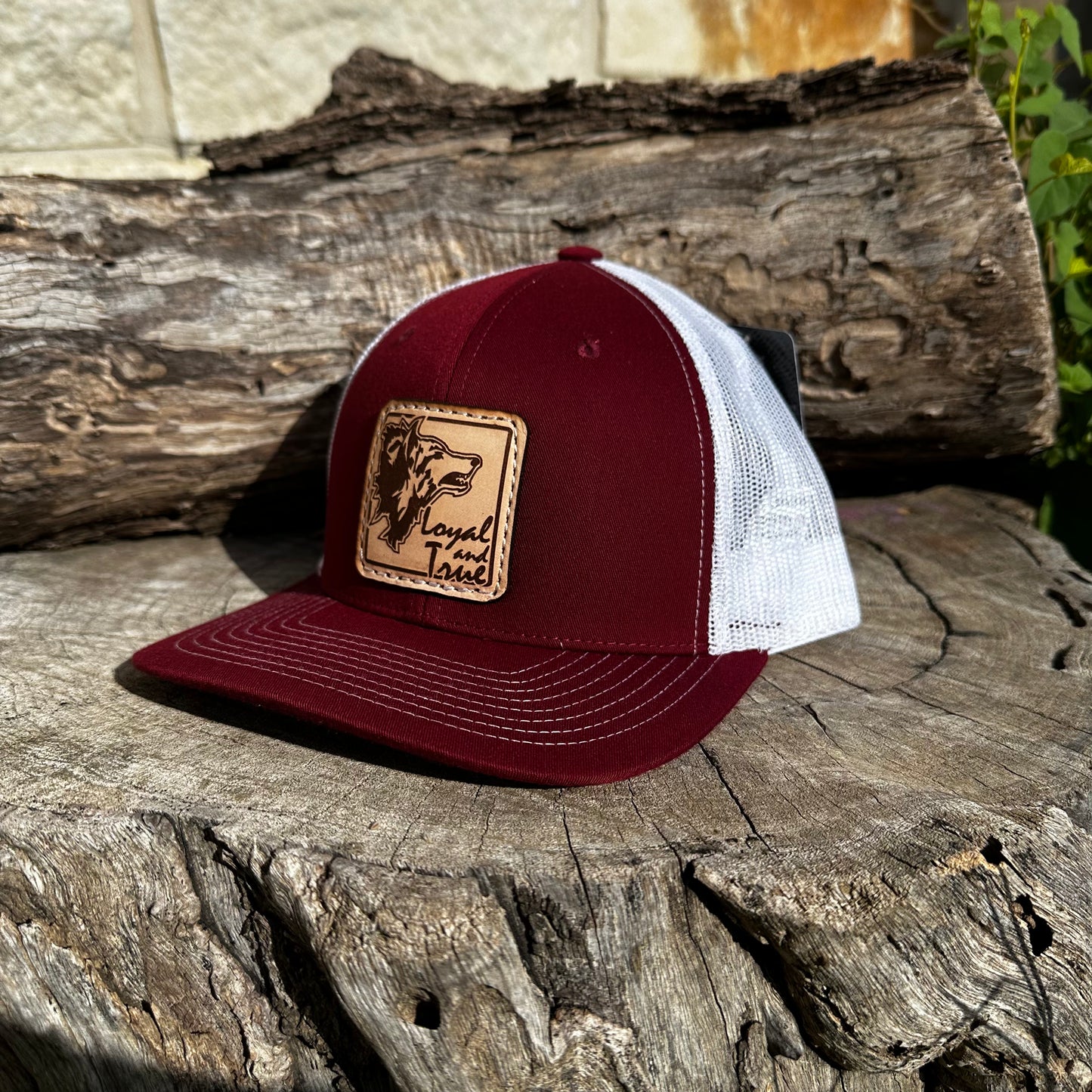 Loyal and True Coyote Trucker Cap-Maroon/White