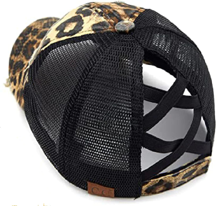 Criss Cross High Pony Washed Denim Leopard