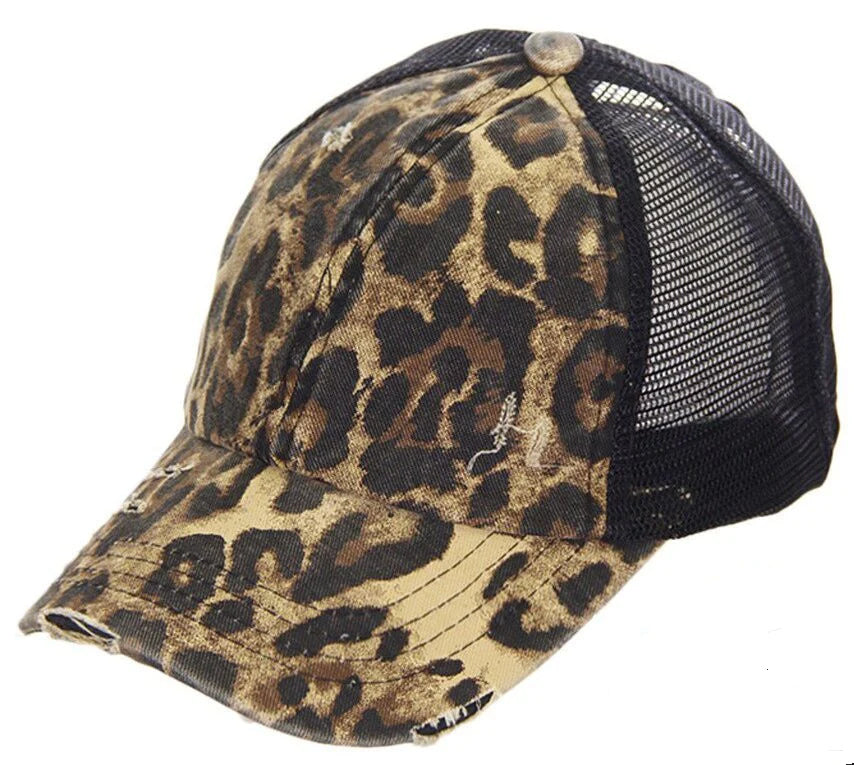 Criss Cross High Pony Washed Denim Leopard
