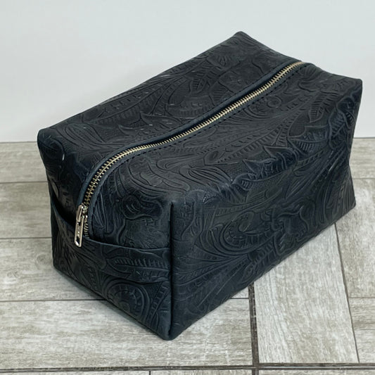 Black Leather Travel Bag Dopp Kit