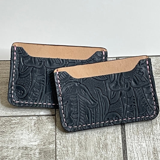 Black Weekender Wallet With Pink Stitching