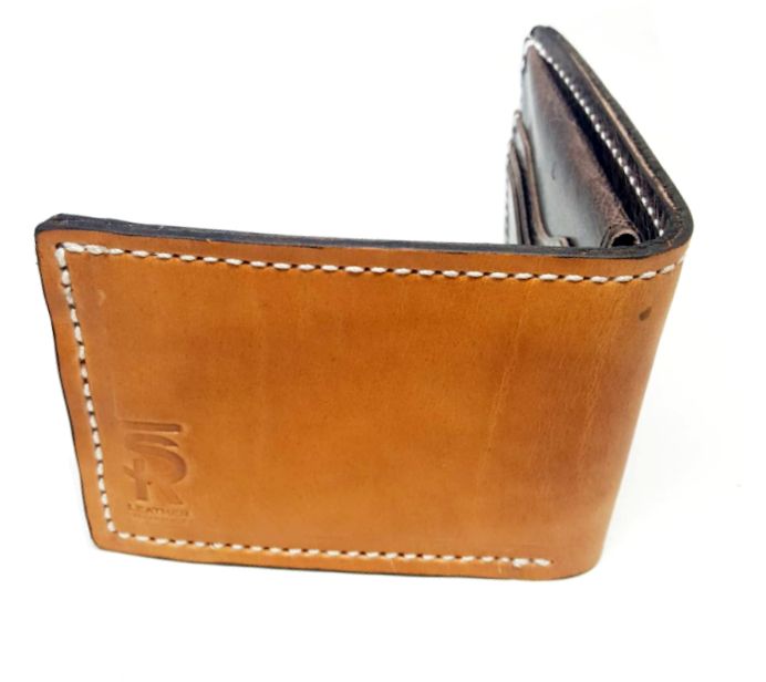 Rear view of quality natural bilfold wallet.
